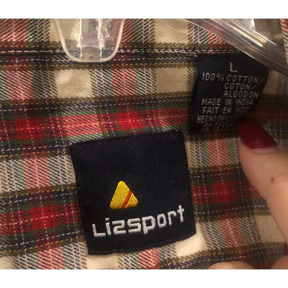 EUC Womens Vintage Liz Claiborne 90s Liz Sport Red Plaid Cotton Top Button Down - Picture 3 of 6